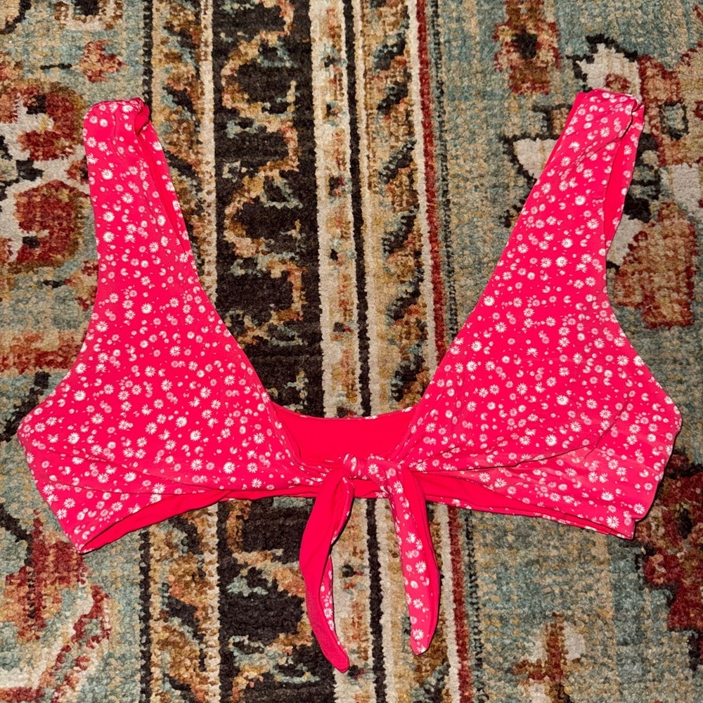 Red Floral Tie-Front Bikini Top – Size Medium